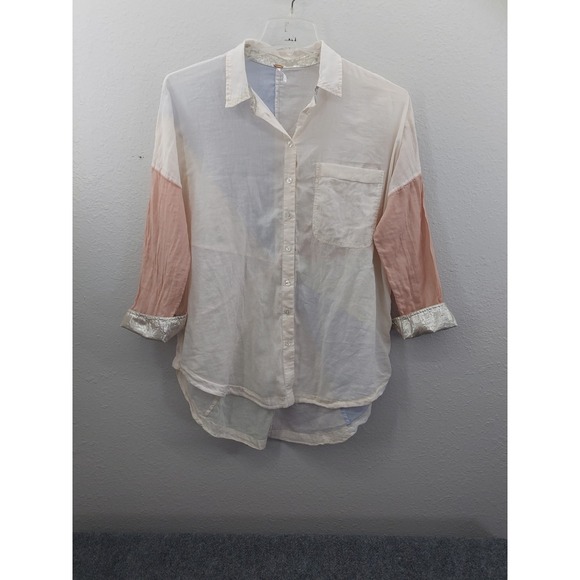 Free People Shirt Womens Small Button Up Colorblock Rainbow Rays Sheer - Picture 3 of 11